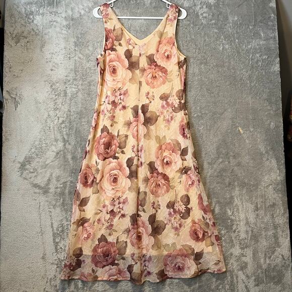 Vintage Floral Midi Dress Cottagecore Sleeveless Summer Dress Size Large 90s - Picture 5 of 6